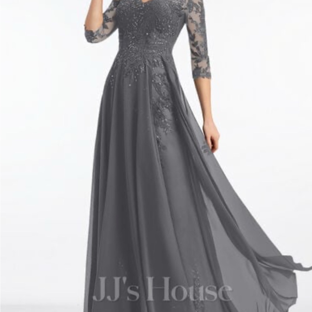 JJs House Charcoal Lace Long Sleeve Gown